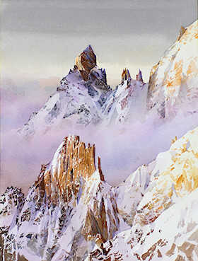Aiguille de la Brenva, acquerello su carta intelaiata, 31,2x21,2 cm, 2025